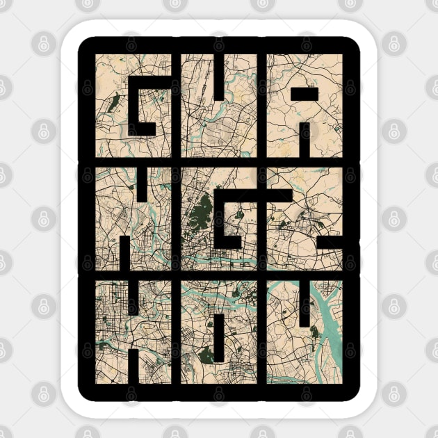 Guangzhou, USA City Map Typography - Vintage Sticker by deMAP Studio